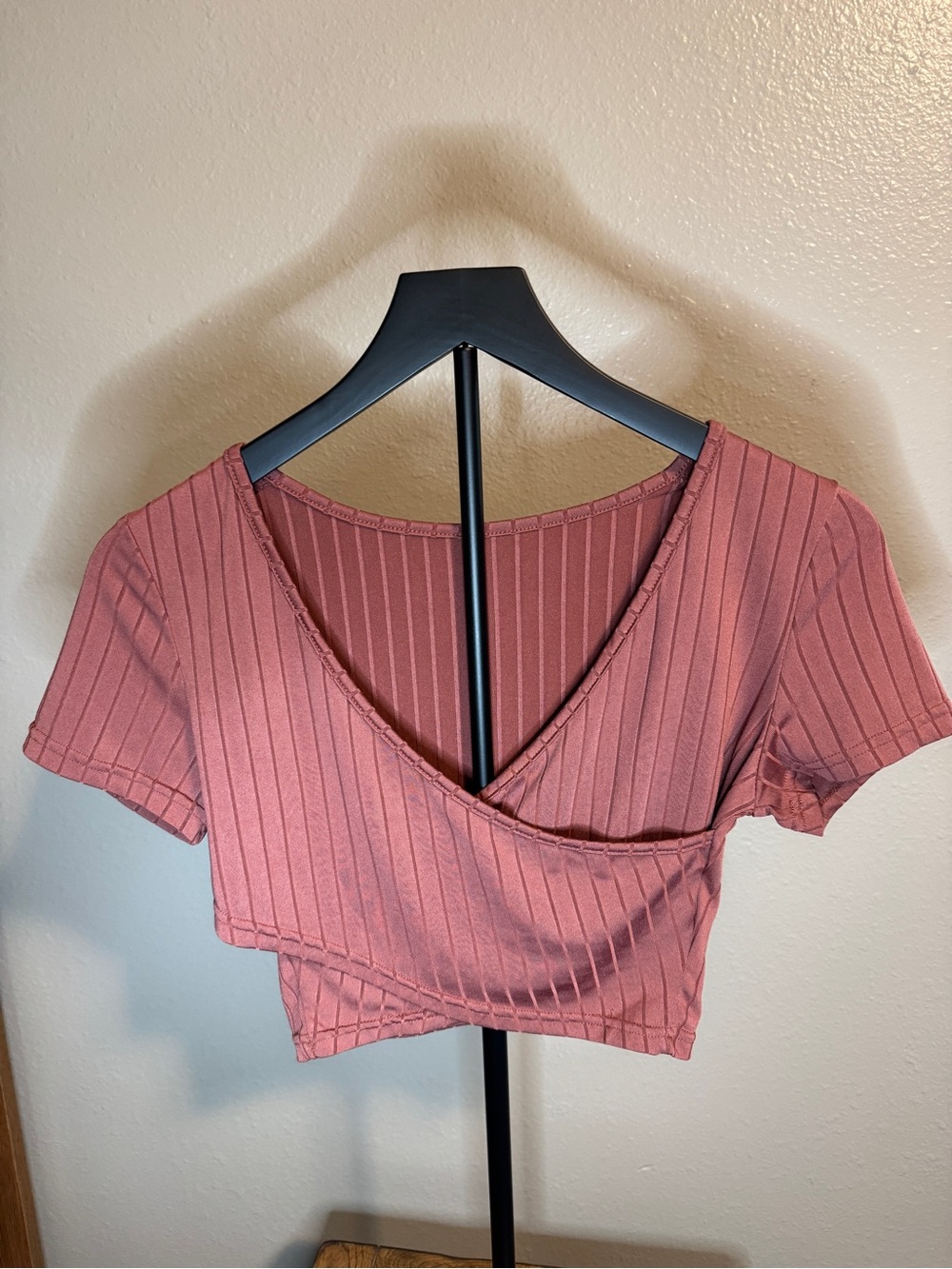 Ribbed Mauve Crop Wrap Top - Unbranded